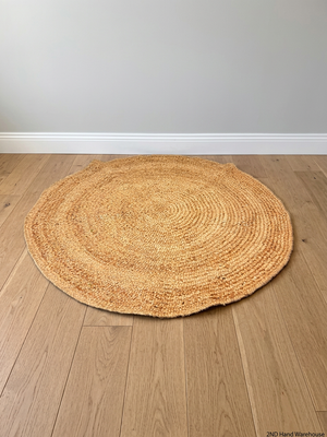 Round Woven Braided Camel Rug — Good Condition – styled product image