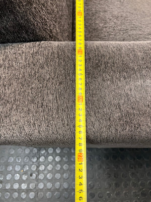Grey Textured Fabric L-Shape Couch — Damaged and Worn Condition – width measurement