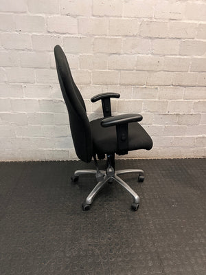 Black Fabric Executive High-Back Office Chair — Good Working Order – back view