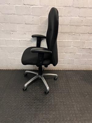 Black Fabric Executive High-Back Office Chair — Good Working Order – side view