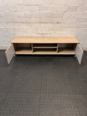 Ally Two Door Light Oak and Grey TV Unit — Surface Wear to Top Panel – side view