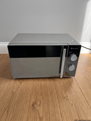 Silver Russell Hobbs Mirror Microwave — Working Well with Slight Surface Rust – styled product image