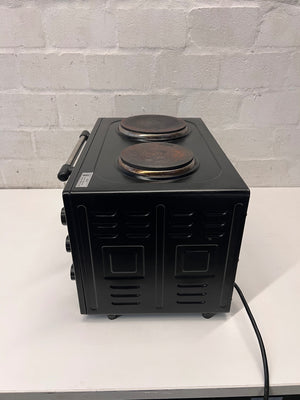 Black Fussion Two-Plate Countertop Stove and Oven — Working Order with Visible Rust – top view