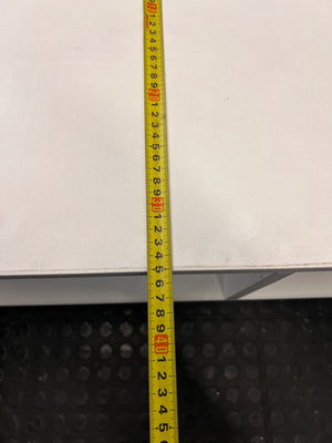 Low-Profile White TV Unit with Tapered Legs — Fair Condition With Visible Wear – depth measurement