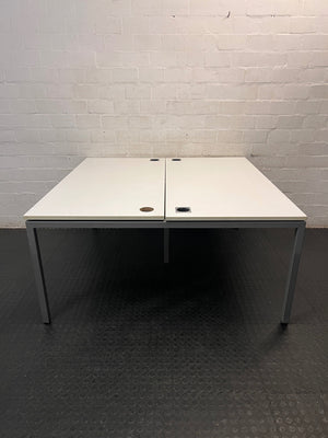 Large White Square Cluster Office Desk — Surface Scratches and Minor Damage – back view