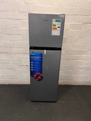 Silver Midea Fridge with Top Freezer — Good Working Order – main front view