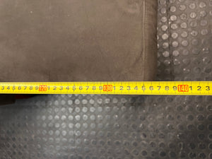 Grey Velvet-Style L-Shape Couch with Tapered Wooden Legs — Well Used Condition – depth measurement