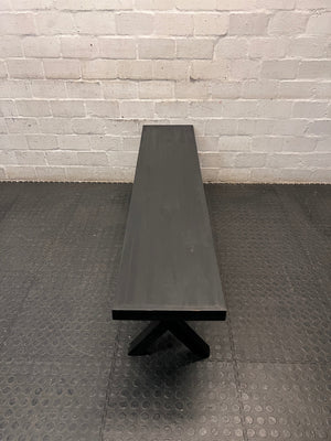 Modern Dark Wood X-Frame Trestle Bench – back view