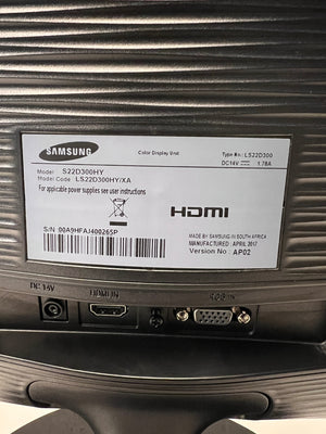 Samsung Glossy Black Computer Monitor — Working Monitor Missing Power Adapter – back view