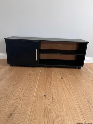 Black Low-Profile TV Unit with Cupboard and Shelving — Minor Surface Scratches – styled product image
