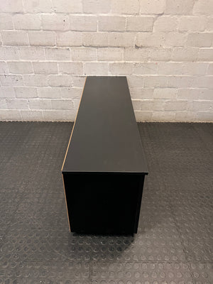 Black Low-Profile TV Unit with Cupboard and Shelving — Minor Surface Scratches – top view