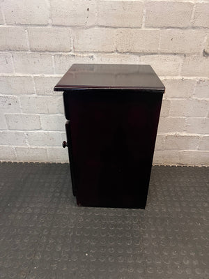 Dark Wood Bedside Table with Slatted Cupboard — Well-Maintained Condition – back view