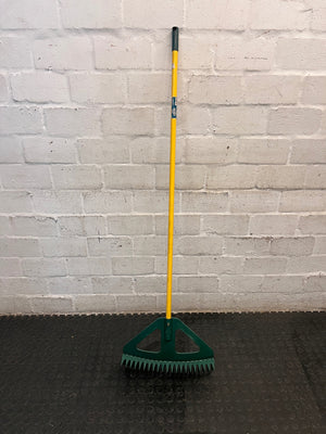 Plastic Leaf Rake with Long Yellow Handle – side view
