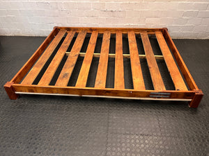 Rustic Low-Profile Wooden Double Bed Frame – back view