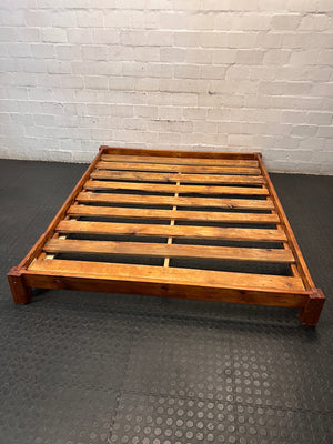 Rustic Low-Profile Wooden Double Bed Frame – main front view