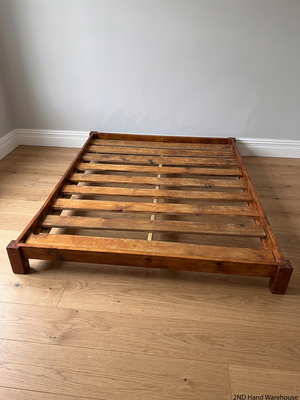 Rustic Low-Profile Wooden Double Bed Frame – styled product image