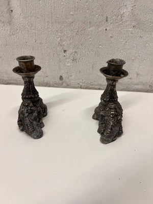 Elephant Motif Metal Taper Candle Holder — Good Working Order – condition detail