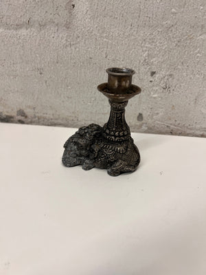 Elephant Motif Metal Taper Candle Holder — Good Working Order – main front view
