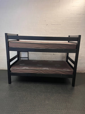 Black Wooden Bunk Bed with Mattresses and Ladder — Good Working Order – condition detail