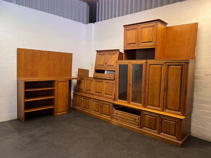 Large Oak-Toned Multi-Section Wall Unit — Damaged TV Unit – condition detail
