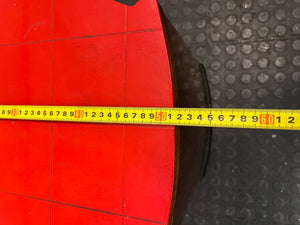 Curved Wooden Stool with Tiled Red Top — Fair Used Condition with Surface Wear – width measurement