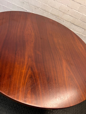 Large Round Wooden Pedestal Dining Table — Small Chip on Table Edge – back view
