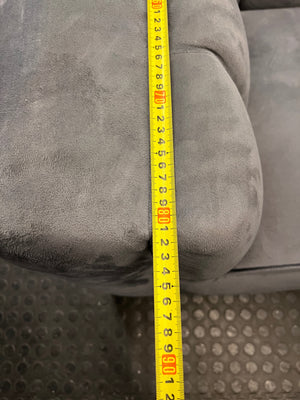 Grey Two Seater Couch with Vertical Stitching — Upholstery Has Wear and Tear – depth measurement