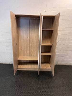 Modern Light Oak Finish Three-Door Wardrobe — Good Condition – side view