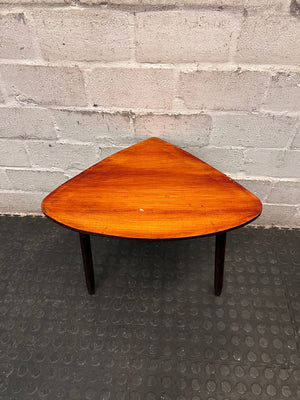 Triangular Timber Side Table with Tapered Legs – side view