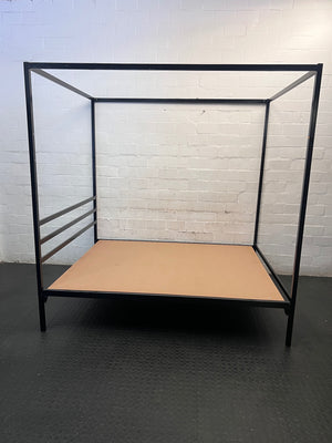Black Metal Four Poster Queen Bed Frame — Well Used Condition – back view