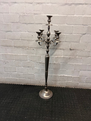 Tall Five-Arm Silver Floor Candelabra — Fair Condition with Surface Wear – main front view