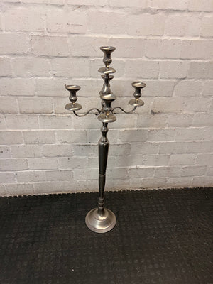 Tall Five-Arm Silver Floor Candelabra — Fair Condition with Surface Wear – side view