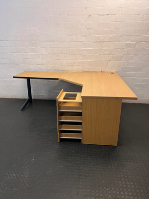 L-Shaped Office Desk in Light Oak Finish – side view