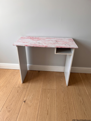 White Office Desk with Marble Pattern Top — Damaged Surface and Fair Condition – styled product image