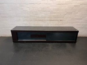 Sleek Black Glass-Top TV Unit with Storage — Good Working Order – main front view