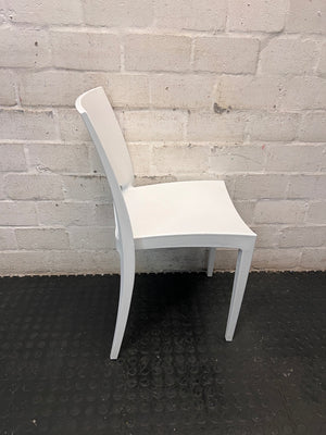 Contempary White Moulded Plastic Chair — Good Working Order – back view