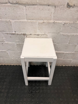 Compact White Wooden Side Table — Well Used Condition – back view