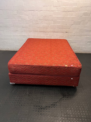 Patterned Red Double Bed Base Set — Good Used Condition – condition detail