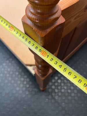 Honey Oak Queen Bed Frame with Spindle Detail — Damaged Mattress; Frame in Good Condition – depth measurement