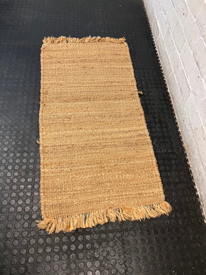 Natural Woven Coir Rug with Fringed Edges — Fair Used Condition – side view