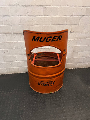 Upcycled Orange Metal Oil Drum Chair – back view