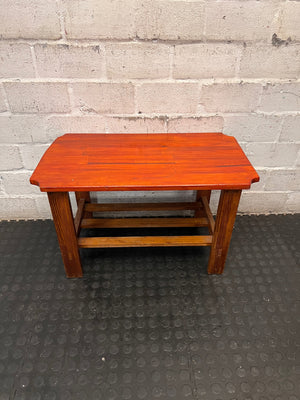 Rustic Wooden Coffee Table with Slatted Shelf — Well Used Condition – condition detail