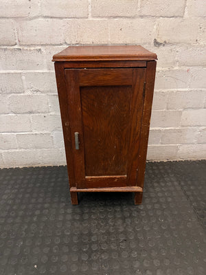 Vintage Wood Pedestal Cupboard — Significant Surface Wear and Scratches – main front view