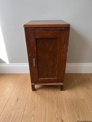 Vintage Wood Pedestal Cupboard — Significant Surface Wear and Scratches – styled product image
