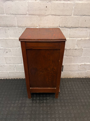 Vintage Wood Pedestal Cupboard — Significant Surface Wear and Scratches – top view