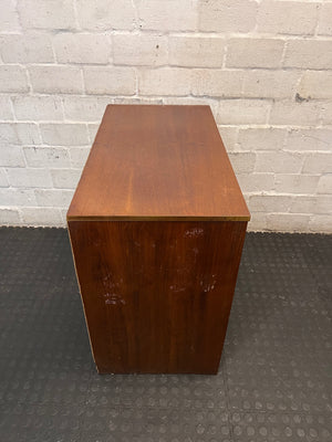 Four-Drawer Wooden Chest with Curved Metal Handles — Damaged with Significant Veneer Loss – top view