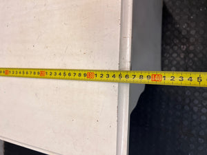 White Wooden Twin-Pedestal Office Desk — Well Used with Missing Hardware – width measurement