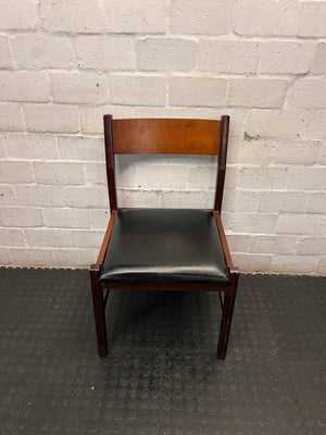 Vintage-Style Wooden Dining Chair with Black Padded Seat — Well Used Condition – main front view