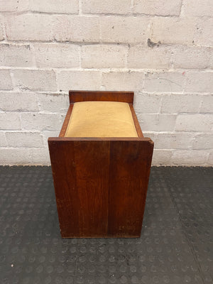Upholstered Wooden Dressing Table Bench / Piano Stool — Well Used with Visible Scuffs and Fabric Wear – side view