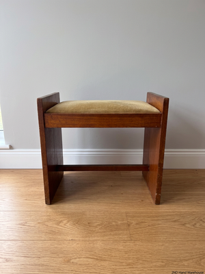 Upholstered Wooden Dressing Table Bench / Piano Stool — Well Used with Visible Scuffs and Fabric Wear – styled product image